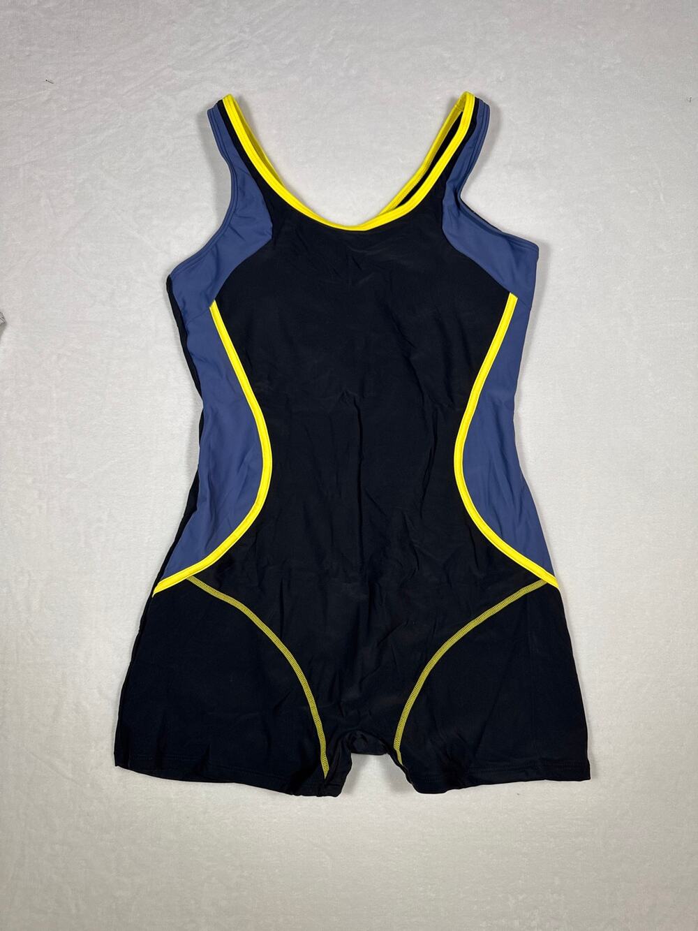 NWOT Navy Blue & Yellow One Piece Swim Romper Size Large
